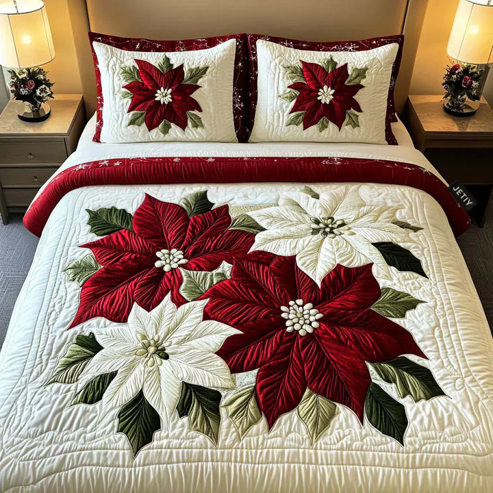 Tömörített ágynemű szett 3 darabos - Téli Poinsettia
